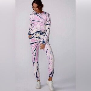 Monrow Bamboo Burst Tie Dye Sweatsuit - Size Top XS/Pants S